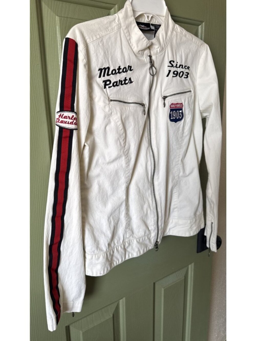 Harley Davidson Short Light Jacket Women M White Logo Full Zip Long Sleeve - Picture 2 of 12